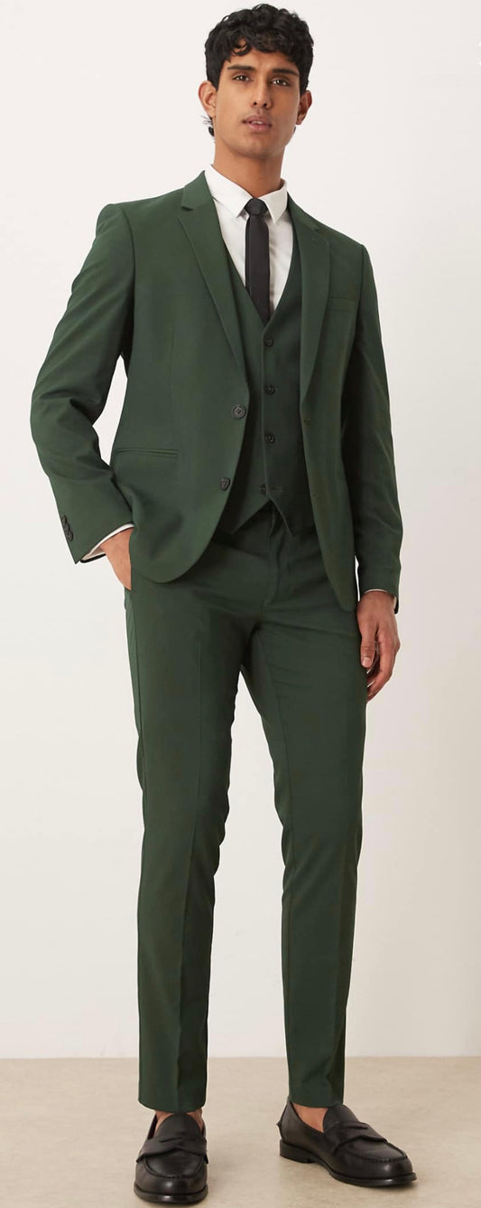 2 pc skinny suit dark green